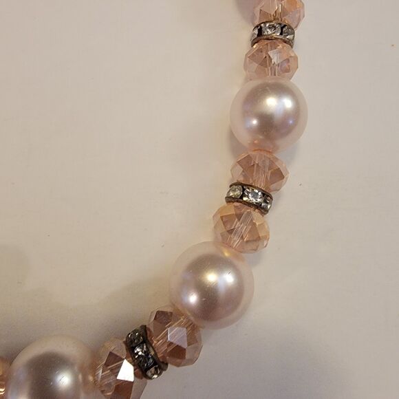 Faux Pearl (Pale Pink / Blush) With Light Pink Fauceted Glass Bead Necklace - Picture 3 of 5